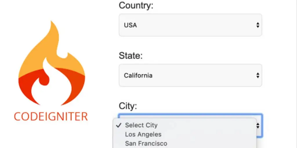 Country State City Dependent Dropdown in Codeigniter 4