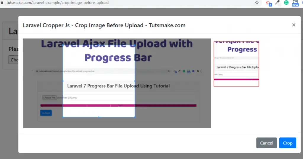 laravel crop image before upload