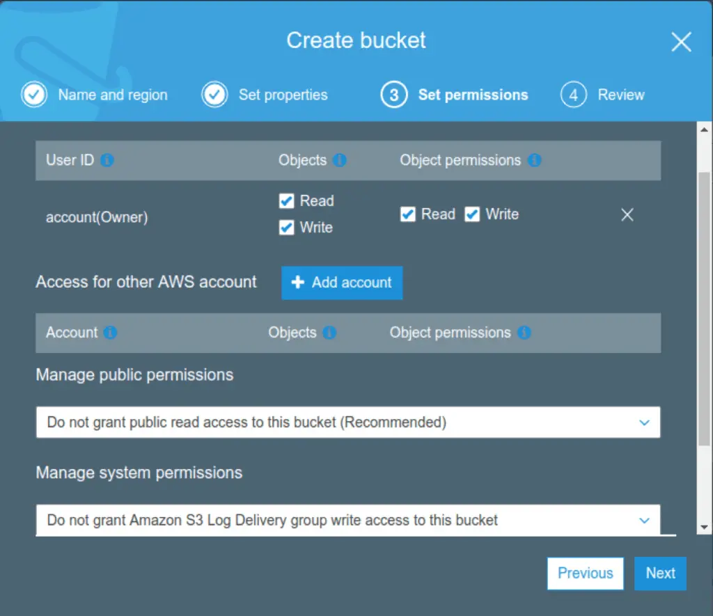 create bucket account on amazon s3 cloud storage