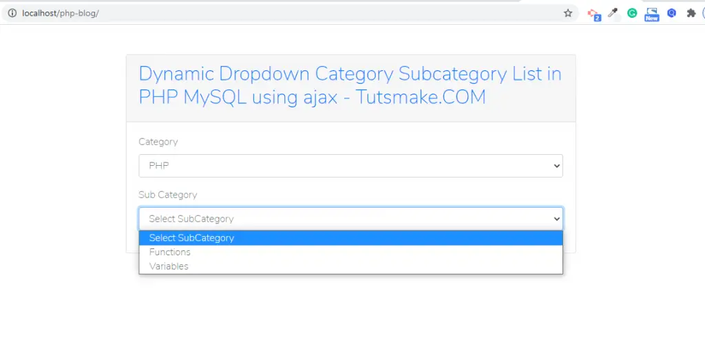 laravel, jquery ajax categories and subcategories, select dropdown