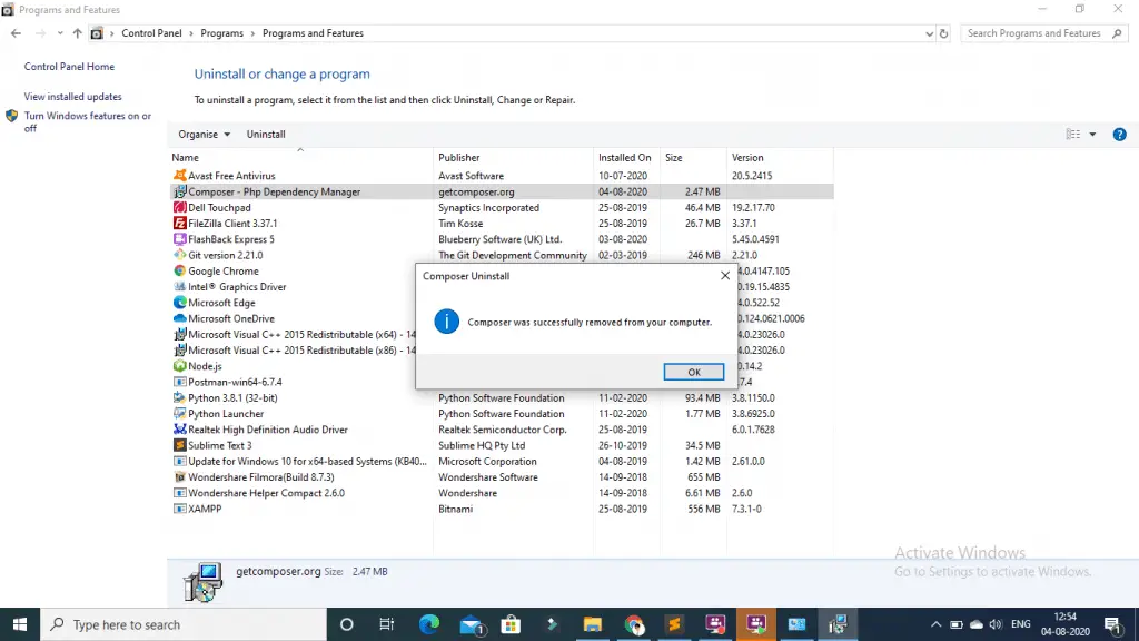 completely uninstalled composer from windows